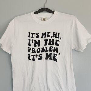 White Graphic Tee with Black Text